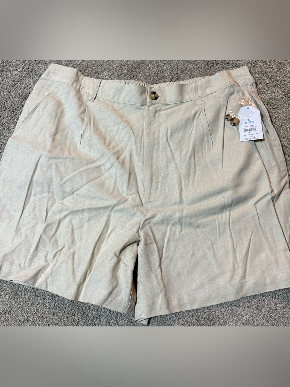 Neutral Beige High-Rise linen Shorts - Large